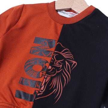 BROWN & BLACK LION PRINTED TERRY FABRIC SWEATSHIRT